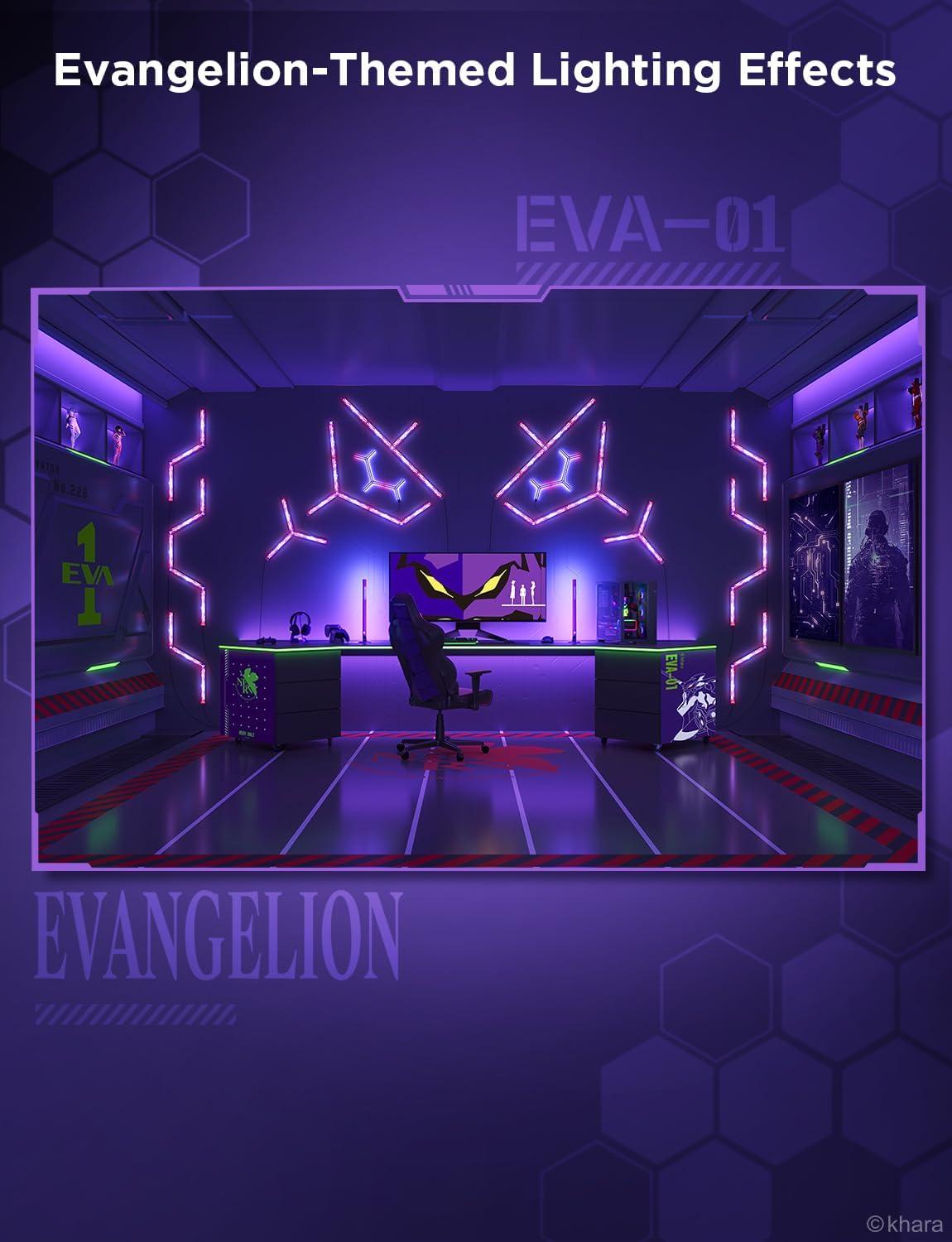imageGovee x Evangelion Gaming Wall Light RGBIC Glide Wall Light Work with Matter Alexa and Google Assistant DIY Customized LED Wall Lighting Effects and ShapesGaming Light Bar for Gaming Room6Pcs2Connectors