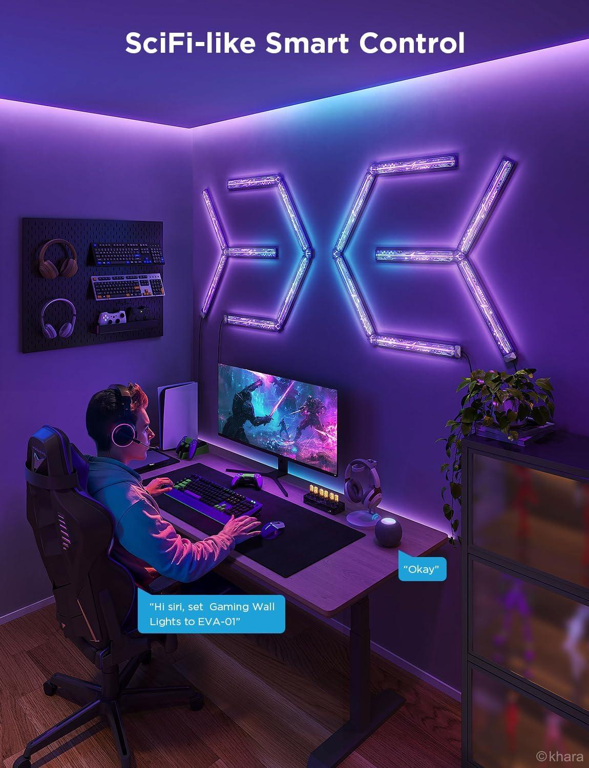 imageGovee x Evangelion Gaming Wall Light RGBIC Glide Wall Light Work with Matter Alexa and Google Assistant DIY Customized LED Wall Lighting Effects and ShapesGaming Light Bar for Gaming Room6Pcs2Connectors