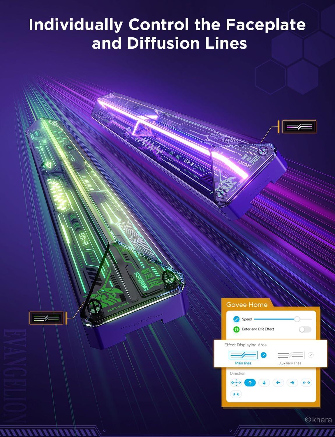 imageGovee x Evangelion Gaming Wall Light RGBIC Glide Wall Light Work with Matter Alexa and Google Assistant DIY Customized LED Wall Lighting Effects and ShapesGaming Light Bar for Gaming Room6Pcs2Connectors