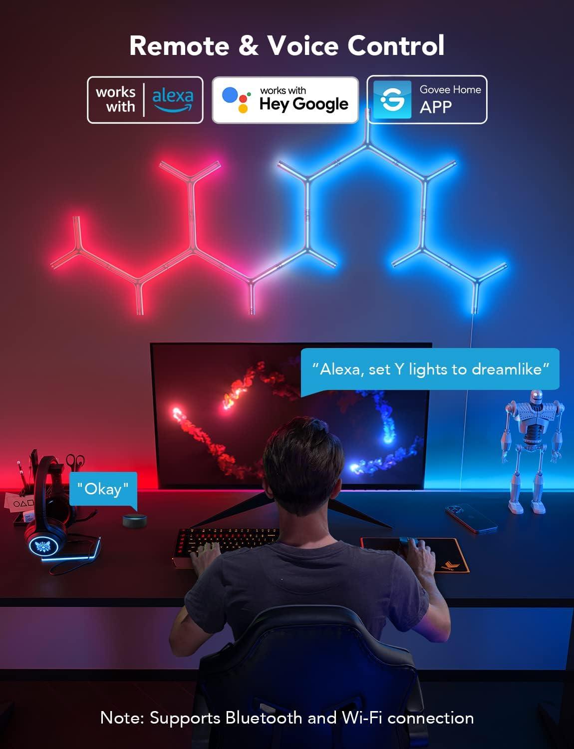 imageGovee x Evangelion Glide Y Lights RGBIC Gaming Wall Lights Smart WiFi Gaming Lights with Music Sync Work with Alexa and Google Assistant DIY and Timer Feature 5 Pack for Gaming Room7 Packs