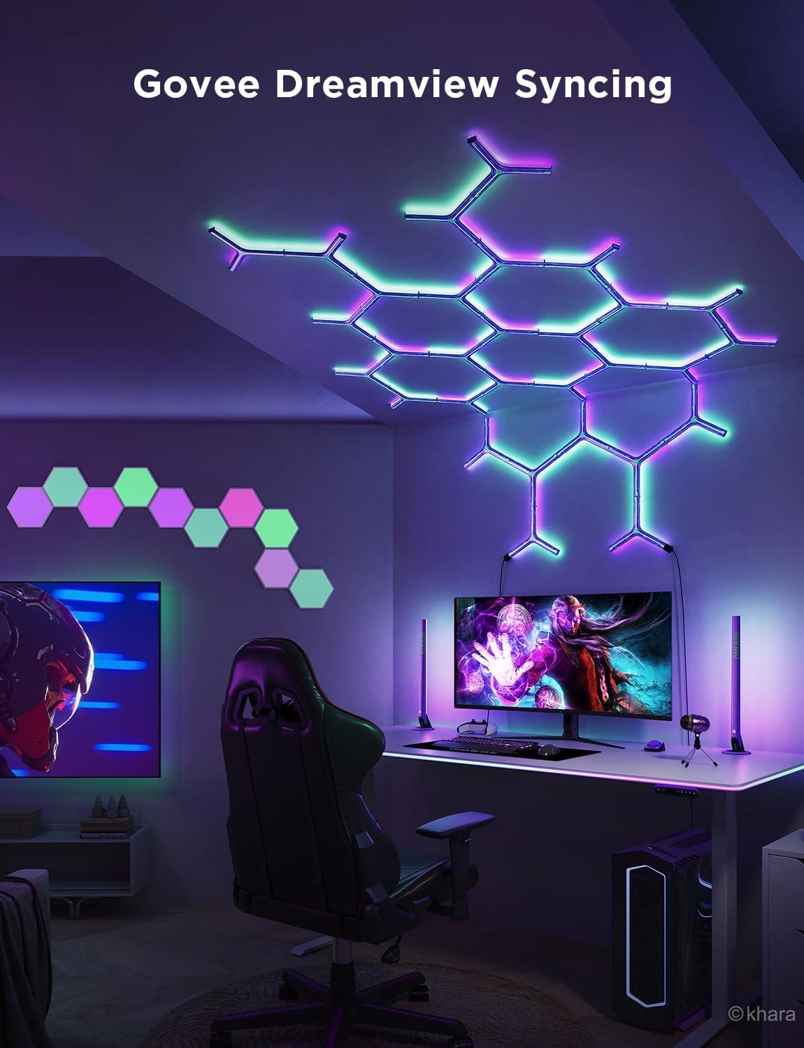 imageGovee x Evangelion Glide Y Lights RGBIC Gaming Wall Lights Smart WiFi Gaming Lights with Music Sync Work with Alexa and Google Assistant DIY and Timer Feature 5 Pack for Gaming Room5 Packs
