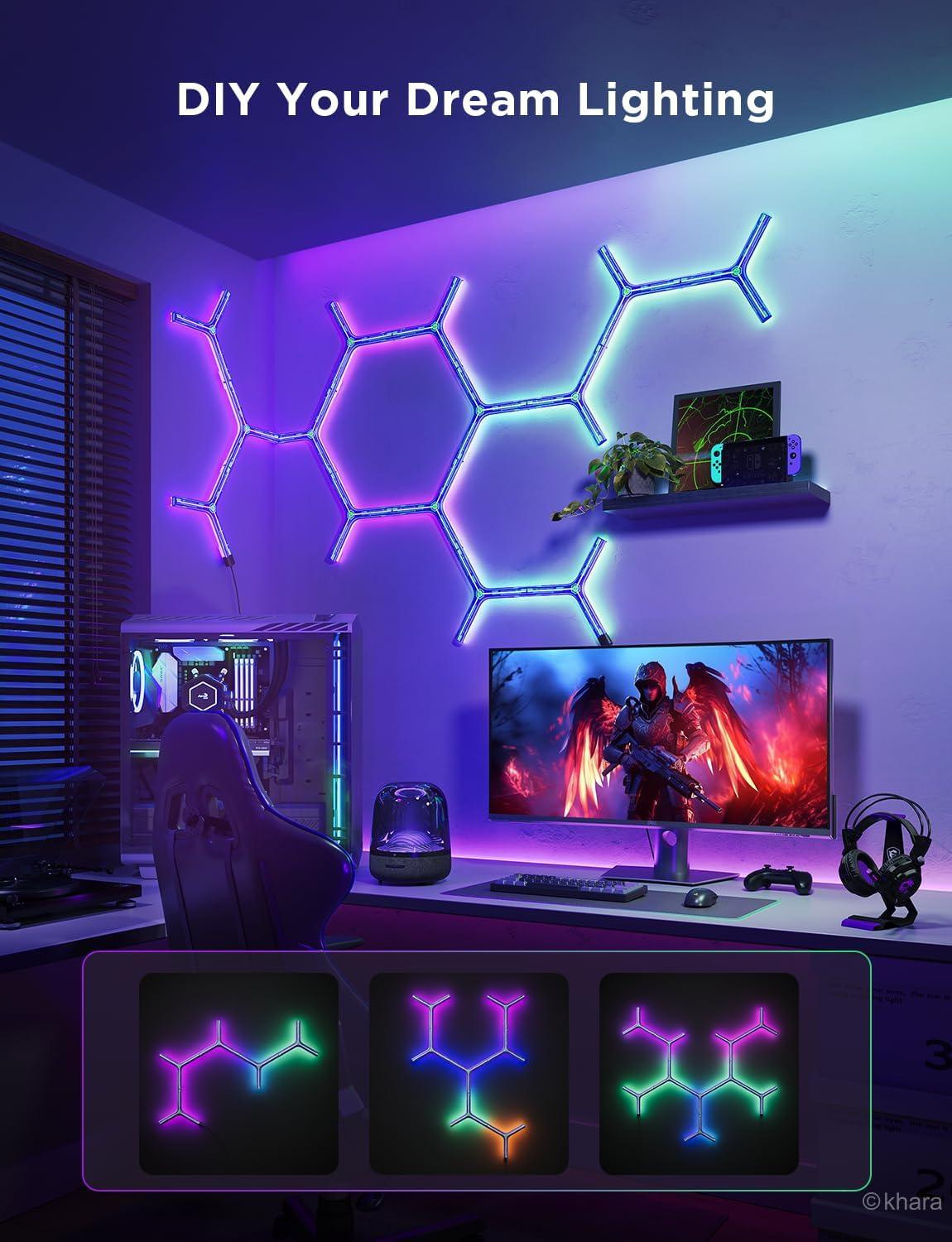 imageGovee x Evangelion Glide Y Lights RGBIC Gaming Wall Lights Smart WiFi Gaming Lights with Music Sync Work with Alexa and Google Assistant DIY and Timer Feature 5 Pack for Gaming Room5 Packs