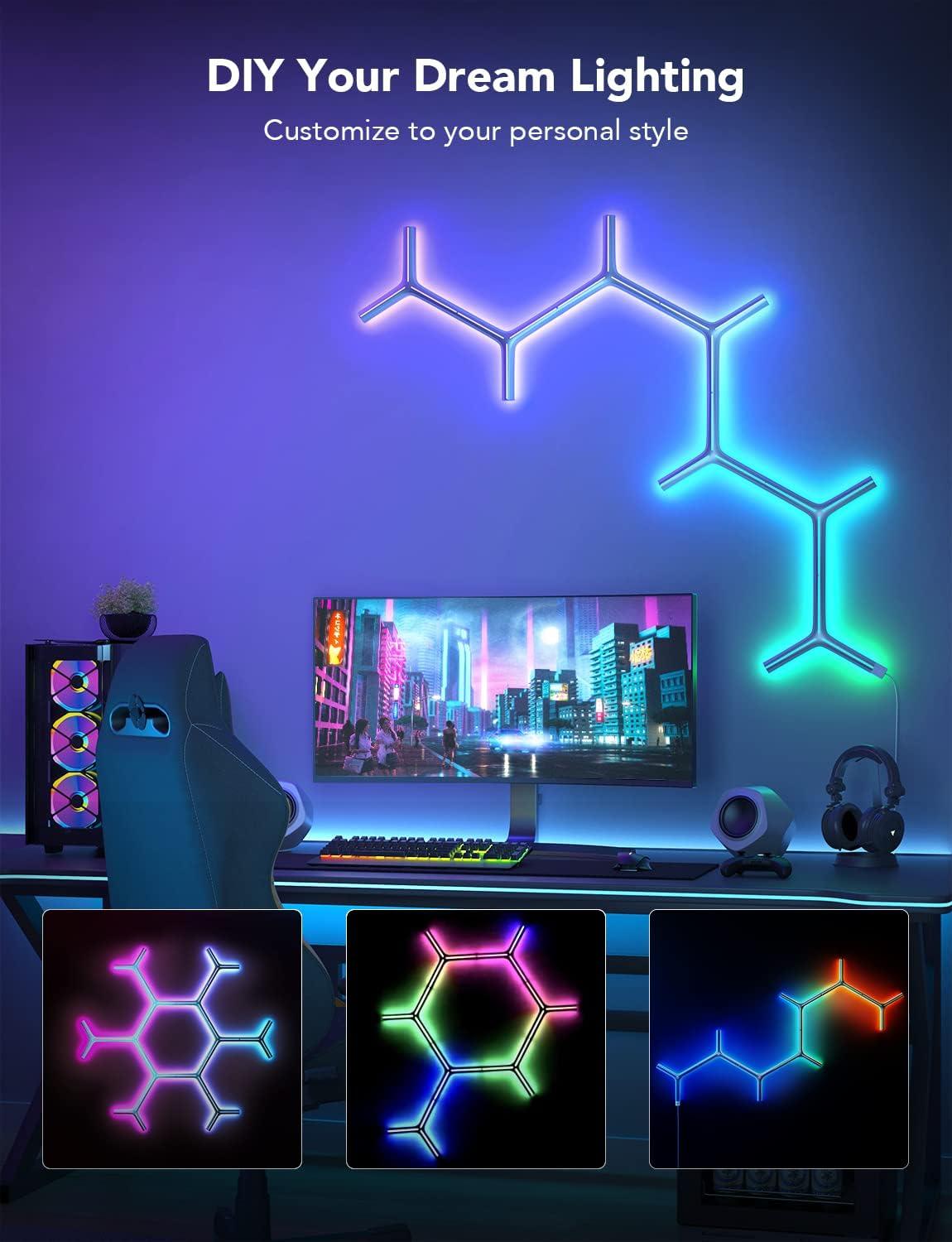 imageGovee x Evangelion Glide Y Lights RGBIC Gaming Wall Lights Smart WiFi Gaming Lights with Music Sync Work with Alexa and Google Assistant DIY and Timer Feature 5 Pack for Gaming Room7 Packs
