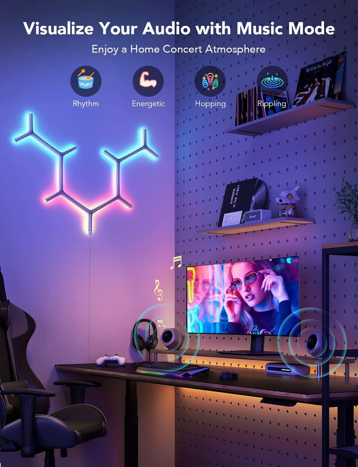 imageGovee x Evangelion Glide Y Lights RGBIC Gaming Wall Lights Smart WiFi Gaming Lights with Music Sync Work with Alexa and Google Assistant DIY and Timer Feature 5 Pack for Gaming Room7 Packs