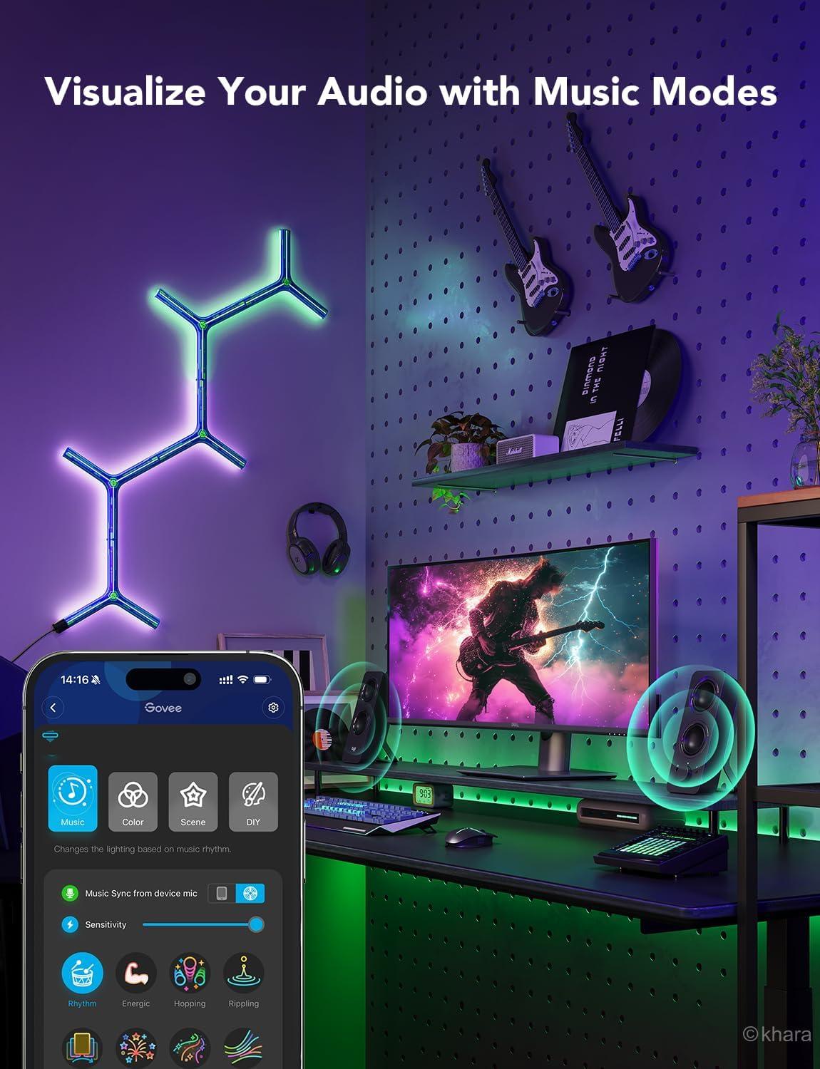 imageGovee x Evangelion Glide Y Lights RGBIC Gaming Wall Lights Smart WiFi Gaming Lights with Music Sync Work with Alexa and Google Assistant DIY and Timer Feature 5 Pack for Gaming Room5 Packs