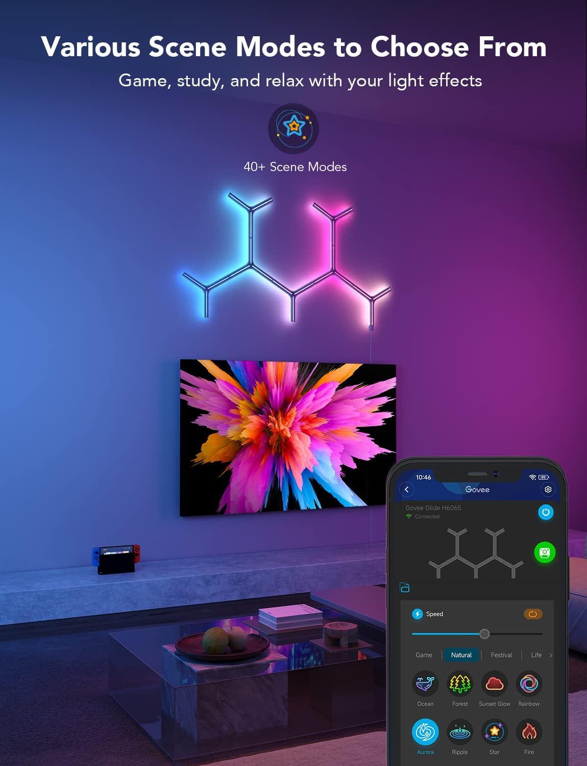 imageGovee x Evangelion Glide Y Lights RGBIC Gaming Wall Lights Smart WiFi Gaming Lights with Music Sync Work with Alexa and Google Assistant DIY and Timer Feature 5 Pack for Gaming Room7 Packs