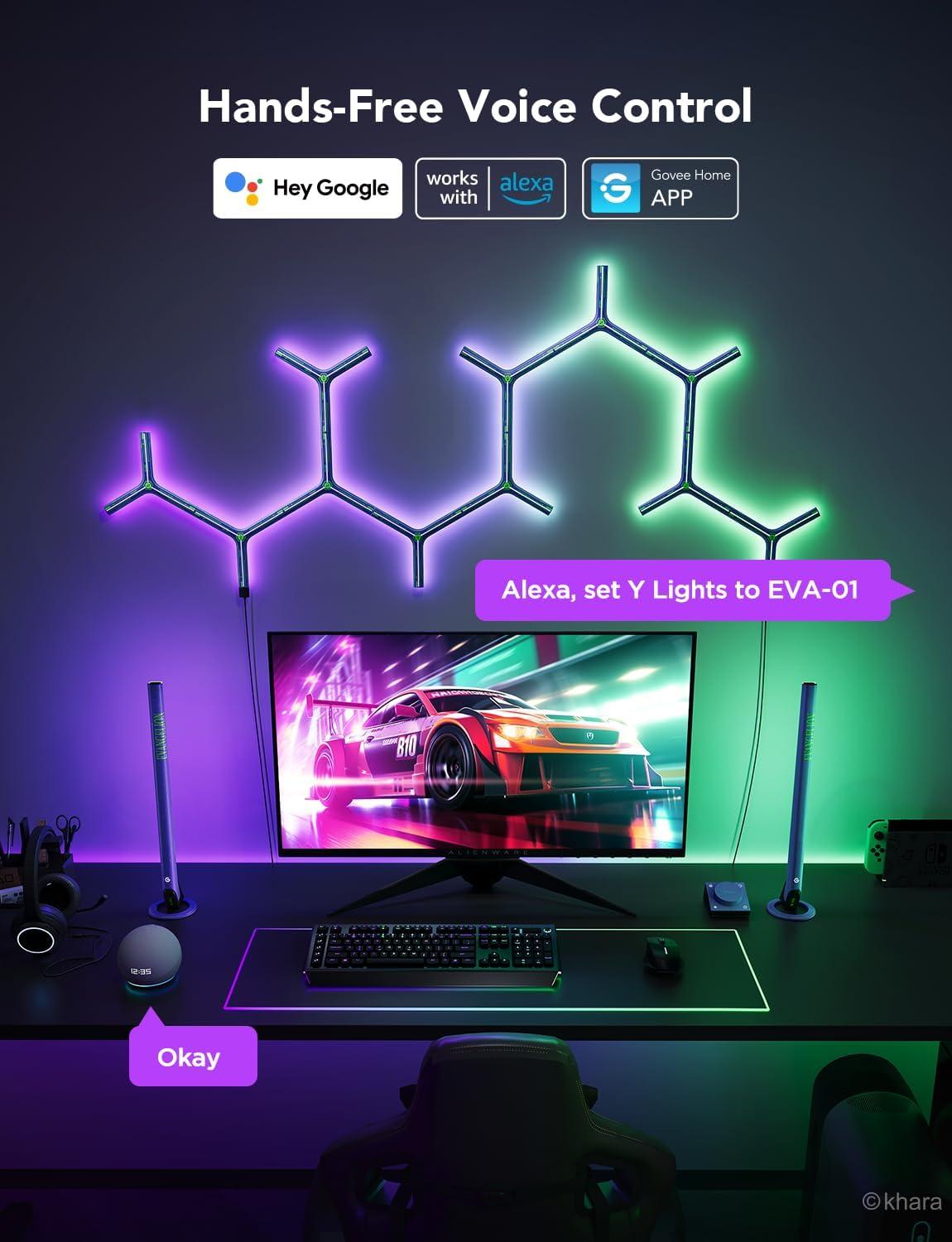 imageGovee x Evangelion Glide Y Lights RGBIC Gaming Wall Lights Smart WiFi Gaming Lights with Music Sync Work with Alexa and Google Assistant DIY and Timer Feature 5 Pack for Gaming Room5 Packs