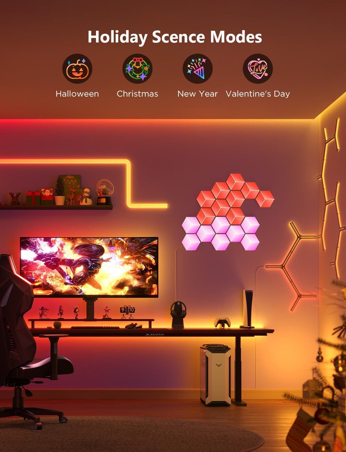 imageGovee x Evangelion Glide Y Lights RGBIC Gaming Wall Lights Smart WiFi Gaming Lights with Music Sync Work with Alexa and Google Assistant DIY and Timer Feature 5 Pack for Gaming Room7 Packs