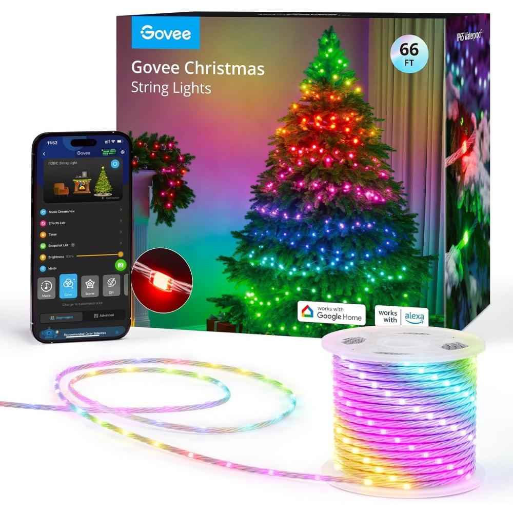 imageGovee Christmas Lights 66ft Smart RGBIC String Lights AppControlled 125 Scene Modes IP65 Waterproof Sync with Music Works with Alexa Holiday Party Decorations Indoor Outdoor66ft