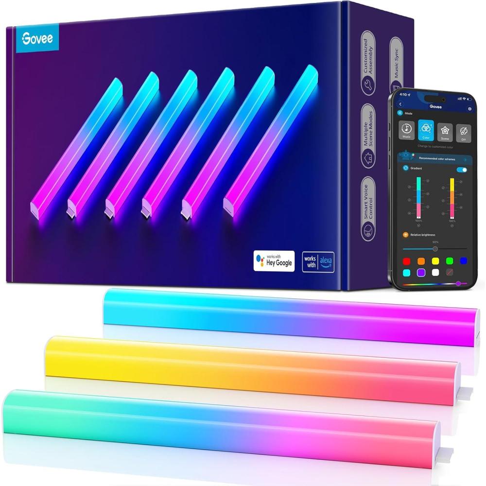 imageGovee Glide LED Wall Lights RGBIC Wall Lights Works with Alexa and Google Assistant Smart Glide Lively Light Bars for Gaming Room and Streaming Multicolor Glide Sconces 6 pcs6 Pcs