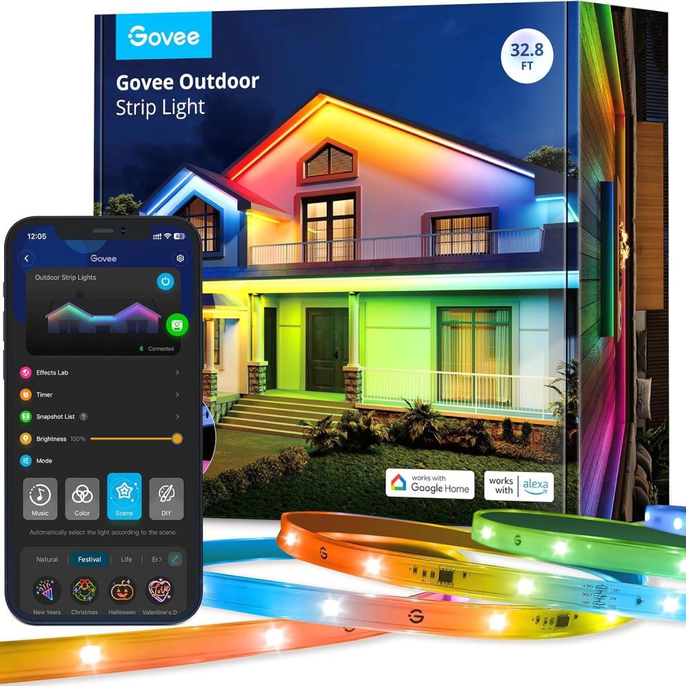 imageGovee Outdoor LED Strip Lights 984ft Smart Outdoor Lights Work with Alexa and Google Assistant App Control IP65 Waterproof RGBIC Lights for Patio Eave Party Decorations328ft