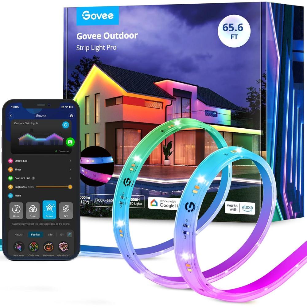 imageGovee Outdoor LED Strip Lights RGBIC with Warm and Cold White 328ft 24G WiFi Smart Outdoor Lights IP65 Waterproof Work with Alexa and Google Assistant App Control for Porch Patio Eave Party656 ft