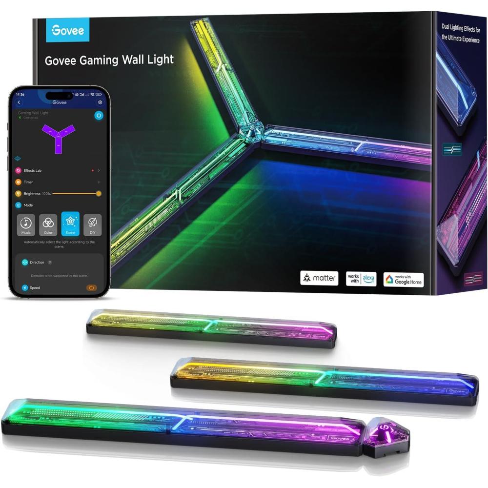imageGovee x Evangelion Gaming Wall Light RGBIC Glide Wall Light Work with Matter Alexa and Google Assistant DIY Customized LED Wall Lighting Effects and ShapesGaming Light Bar for Gaming Room3Pcs1Connector