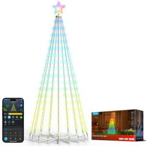 imageGovee Christmas Cone Tree Lights 6ft 316 LEDs RGBIC Christmas Tree Lights with Smart App Control IP67 Waterproof Outdoor String Lights for Xmas Decorations 82 Scene Modes Music Sync Black StandWhite