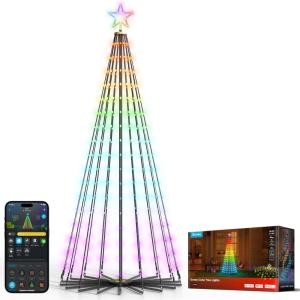imageGovee Christmas Cone Tree Lights 6ft 316 LEDs RGBIC Christmas Tree Lights with Smart App Control IP67 Waterproof Outdoor String Lights for Xmas Decorations 82 Scene Modes Music Sync Black StandBlack