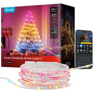 imageGovee Christmas Lights 2 RGBWIC 99FT 300LEDs Holiday String Lights with Shape Mapping Function Smart LED Decoration for Indoor Outdoor Tree 130 Preset Scenes Voice and APP Control Green WireClear