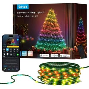 imageGovee Christmas Lights 2 RGBWIC 99FT 300LEDs Holiday String Lights with Shape Mapping Function Smart LED Decoration for Indoor Outdoor Tree 130 Preset Scenes Voice and APP Control Green WireGreen