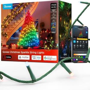 imageGovee Christmas Sparkle String Lights 66ft RGBWIC String Lights with 250 BulletHead LEDs AppControlled 140 Scene Modes Shape Mapping Music Sync Works with Alexa Indoor Holiday Decorations99ft