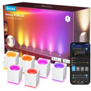imageGovee Cube Wall Sconces RGBIC LED Wall Light Works with Alexa WiFi Smart Lights for Room Decor Color Changing Indoor Light Fixture for Bedroom Dining Room Music Sync Adjustable Cables 15ft