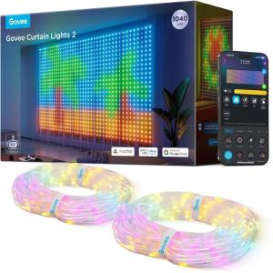 imageGovee Curtain Lights 2 520 LEDs Smart LED Curtain Light with DIY GIF AIGC NonSplicable RGBIC Color Changing Holiday Lights for Indoor Outdoor Bedroom Window Decor IP65 Waterproof 4966ft98 x 66FT