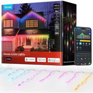 imageGovee Icicle Lights Smart RGBIC Christmas Lights for Outside 66ft with 800 LEDs Christmas Icicle Light for Outdoor IP67 Waterproof Music Sync Voice Control 78 Scene Modes for Holiday Decor33ft