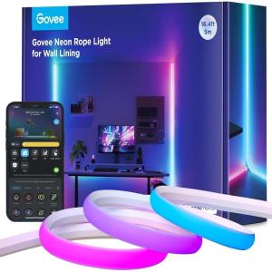 imageGovee Neon Rope Light for Wall Lining LED Rope Lights Work with Matter Google Assistant Alexa 164ft RGBIC Strip Lights with Smart App Control and Music Sync for Living Room Bedroom Wall Corners