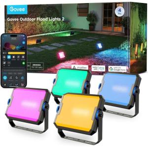 imageGovee Outdoor Flood Lights 2 RGBIC Warm Cold White LED Lights for Outdoor Decorations 50 Scene Modes Landscape Lighting Upgrated IP66 with App Control Wired 4 Pack4 pack