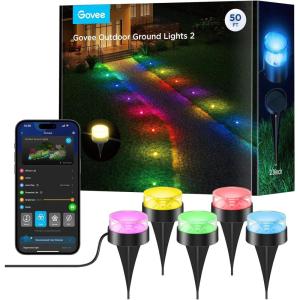 imageGovee Outdoor Ground Lights 2 50ft Patio Decorations 15 Pack RGBIC Pathway Lights with 100LM Warm White IP67 Waterproof 63 Scene Modes Works with Alexa Google Assistant50ft
