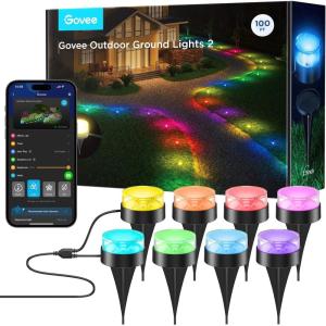 imageGovee Outdoor Ground Lights 2 50ft Patio Decorations 15 Pack RGBIC Pathway Lights with 100LM Warm White IP67 Waterproof 63 Scene Modes Works with Alexa Google Assistant100ft