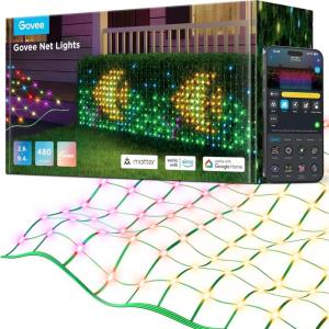 imageGovee Outdoor Net Lights 28  94ft with RGBIC and DIY Functions 480 LEDs Smart Net Lights with 64 Modes for Bush Patio Decor IP65 Waterproof Compatible with Alexa ampamp Google Assistant Green Wire2894ft