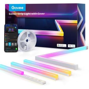 imageGovee RGBIC LED Strip Lights 164ft with Covers Smart LED Lights for Bedroom Work with Alexa and Google Assistant LED Diffuser Channel with Srtip Lights Skirting Lines Studio Cabinet164ft