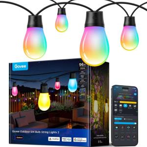 imageGovee S14 Bulb Outdoor String Lights 2 96ft Smart RGBIC Warm White Patio Lights with 30 LED Bulbs 111 Scene Modes for Outdoor Decor Works with Alexa Google Matter APP Control IP66 Waterproof96ft