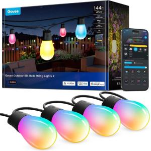 imageGovee S14 Bulb Outdoor String Lights 2 96ft Smart RGBIC Warm White Patio Lights with 30 LED Bulbs 111 Scene Modes for Outdoor Decor Works with Alexa Google Matter APP Control IP66 Waterproof144ft