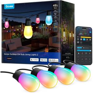 imageGovee S14 Bulb Outdoor String Lights 2 96ft Smart RGBIC Warm White Patio Lights with 30 LED Bulbs 111 Scene Modes for Outdoor Decor Works with Alexa Google Matter APP Control IP66 Waterproof48ft