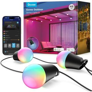 imageGovee Smart Outdoor String Lights 2 144ft Outdoor Lights with Dimmable Warm White LED Bulbs 47 Scene Modes for Patio Backyard Balcony IP65 Waterproof Works with Alexa App Control48ft