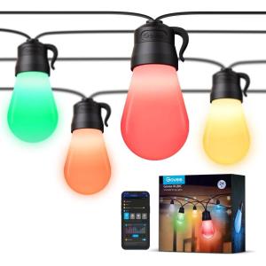 imageGovee Smart Outdoor String Lights H7015 48ft RGBIC Outdoor Lights with 15 Dimmable LED Bulbs IP65 Waterproof Color Changing Warm White Lights with 47 Scene Modes for Patio Backyard App Control24ft