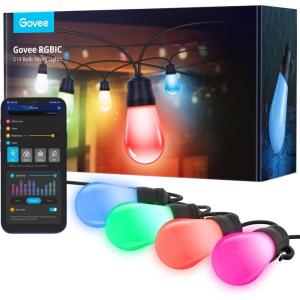 imageGovee Smart Outdoor String Lights H7015 48ft RGBIC Outdoor Lights with 15 Dimmable LED Bulbs IP65 Waterproof Color Changing Warm White Lights with 47 Scene Modes for Patio Backyard App Control96ft
