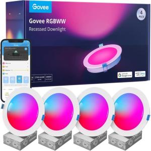 imageGovee Smart Recessed Lighting 6 Inch WiFi Bluetooth Direct Connect RGBWW LED Downlight 65 Scene Mode Canless Recessed Light Work with Alexa ampamp Google Assistant with Junction Box 1100 Lumen 4 Pack6 Inch