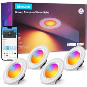imageGovee Smart Retrofit Recessed Lighting 6 Inch WiFi Bluetooth Direct Connect RGBWW Retrofit Can Lights 65 Scene Modes Works with Alexa ampamp Google Assistant 1000 Lumens 4 PackWhite