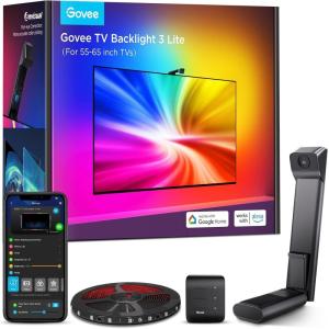 imageGovee TV Backlight 3 Lite with FishEye Correction Function Sync to 5565 Inch TVs 118ft RGBICW WiFi LED Strip Lights with Camera 4 Colors in 1 Lamp Bead Voice and APP Control Adapter118FT for 5565 TV