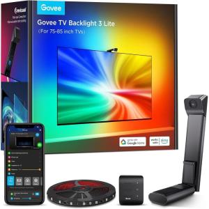 imageGovee TV Backlight 3 Lite with FishEye Correction Function Sync to 5565 Inch TVs 118ft RGBICW WiFi LED Strip Lights with Camera 4 Colors in 1 Lamp Bead Voice and APP Control Adapter164FT for 7585 TV