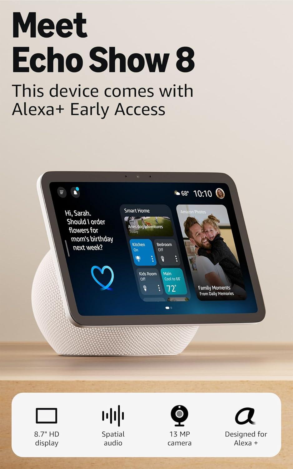 imageAmazon Echo Show 11 newest model Vibrant FullHD 11quot display with more viewing area and spatial audio designed for Alexa Glacier WhiteGlacier White