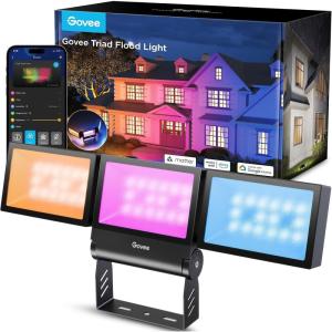 imageGovee Triad Outdoor Flood Lights 48W 4500LM RGBIC 3 Head Security Lights 27006500K IP66 Waterproof Smart WiFi Outdoor Lights with App Control for Garage Yard Porch Work with Alexa