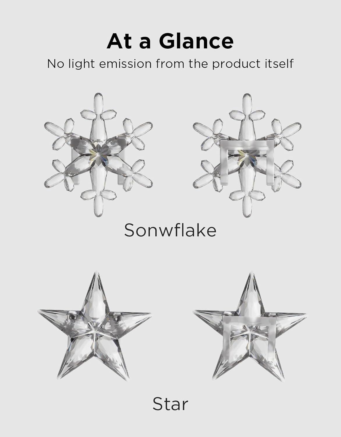 imageGovee Christmas Ornaments for Govee Christmas Lights 30Pcs Clear Wire Clips Supports Models H70C2 H70C4 H70C5 H70C7 H70C9 Includes 15pcs Clear Snowflakes and 15pcs Stars for Decor