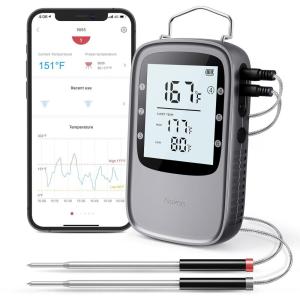 imageGovee Bluetooth Meat Thermometer Wireless Meat Thermometer for Smoker Oven Digital Grill Thermometer with 2 Probes Timer Mode Smart LCD Backlight BBQ Thermometer for Cooking Turkey Fish BeefSilver