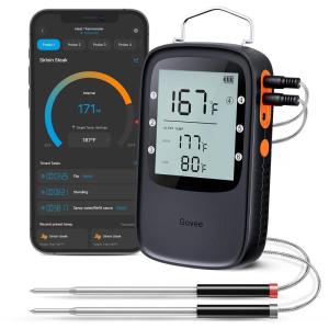 imageGovee Bluetooth Meat Thermometer Wireless Meat Thermometer for Smoker Oven Digital Grill Thermometer with 2 Probes Timer Mode Smart LCD Backlight BBQ Thermometer for Cooking Turkey Fish BeefBlack