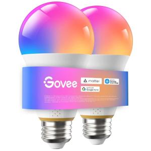 imageGovee 1600 Lumens Smart Light Bulbs A21 LED Bulbs 100W Equivalent for Living Room RGBWW Color Changing Light Bulbs Compatible with Matter Alexa amp SmartThings CRI 90 E26 Base 24GHz Only 2Pack