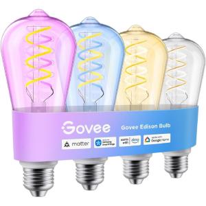 imageGovee Edison Bulbs Smart Vintage Light Bulbs RGB Color Changing and Tunable White Compatible with Matter Alexa amp Google Assistant LED Filament Bulb ST1958 E26 Base for Home Decor 4 Pack