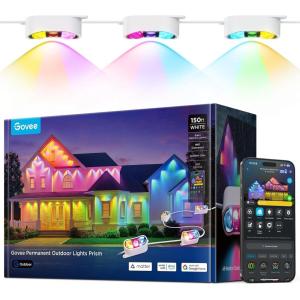 imageGovee Permanent Outdoor Lights Prism 150ft with 54 TripleColor Lighting Heads 100 Scene Modes Up to 60lm for Outdoor Decor IP68 Waterproof Works with Alexa Google Assistant amp Matter White150ft