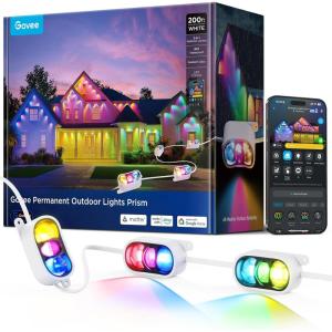 imageGovee Permanent Outdoor Lights Prism 150ft with 54 TripleColor Lighting Heads 100 Scene Modes Up to 60lm for Outdoor Decor IP68 Waterproof Works with Alexa Google Assistant amp Matter White200ft